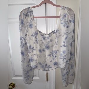 NWT House of Harlow Floral Print Women's Top - White and Blue Large